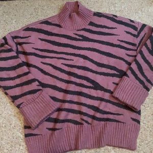 Marled Pink and Black Zebra Stripe Sweater 80s throwback